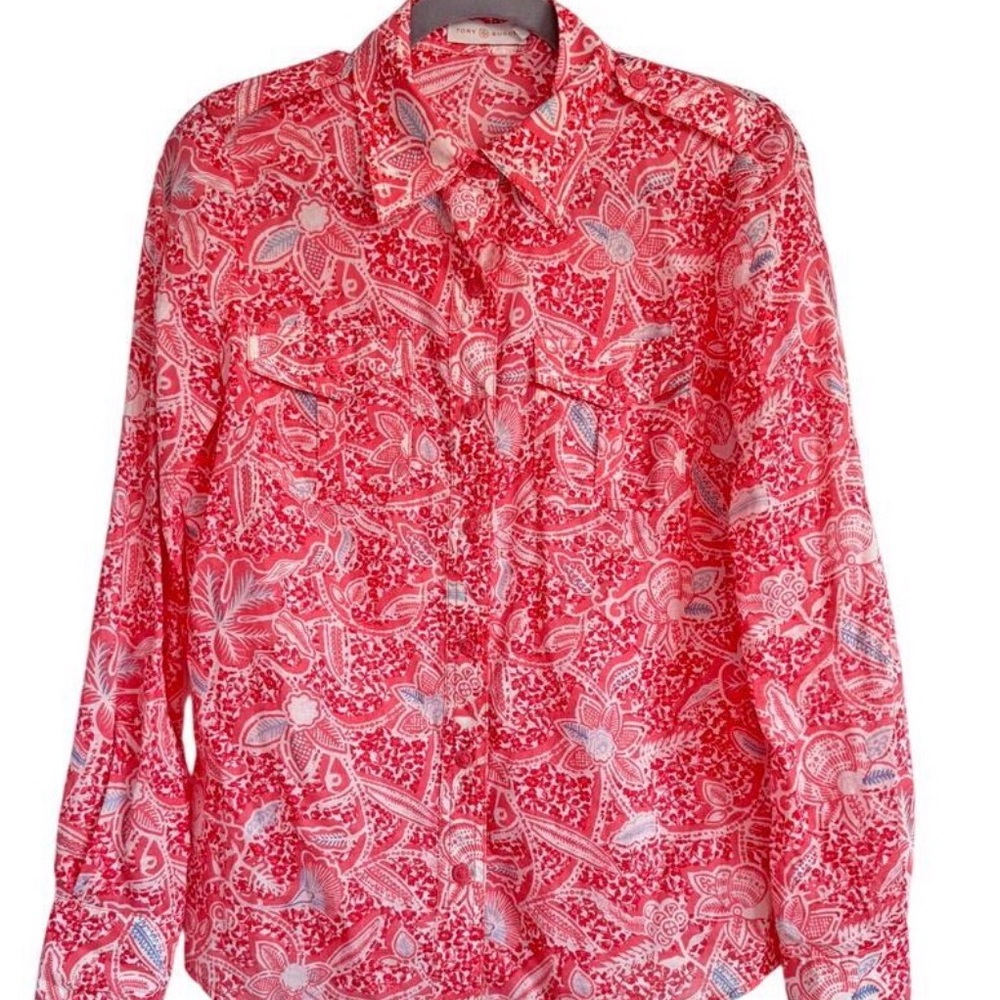 Tory Burch Floral Paisley Button Front Blouse Size 6